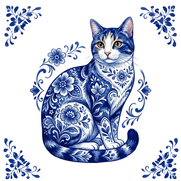 Tegeltje Delfts Blauw - Kat