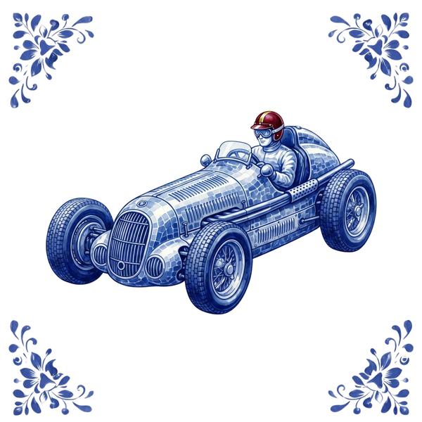 Tegeltje Delfts Blauw - Raceauto