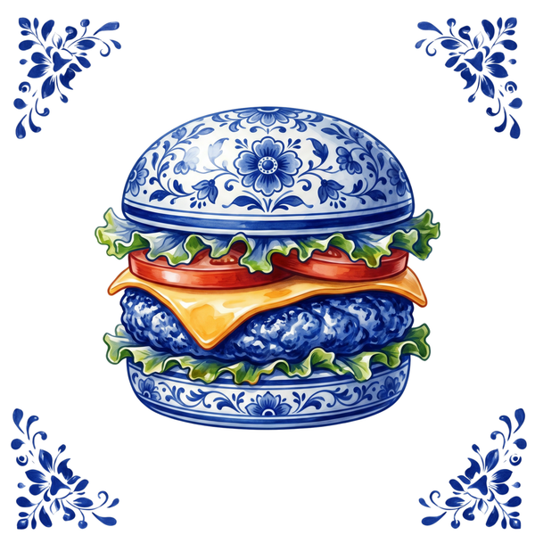 Tegeltje Delfts Blauw - Broodje Hamburger