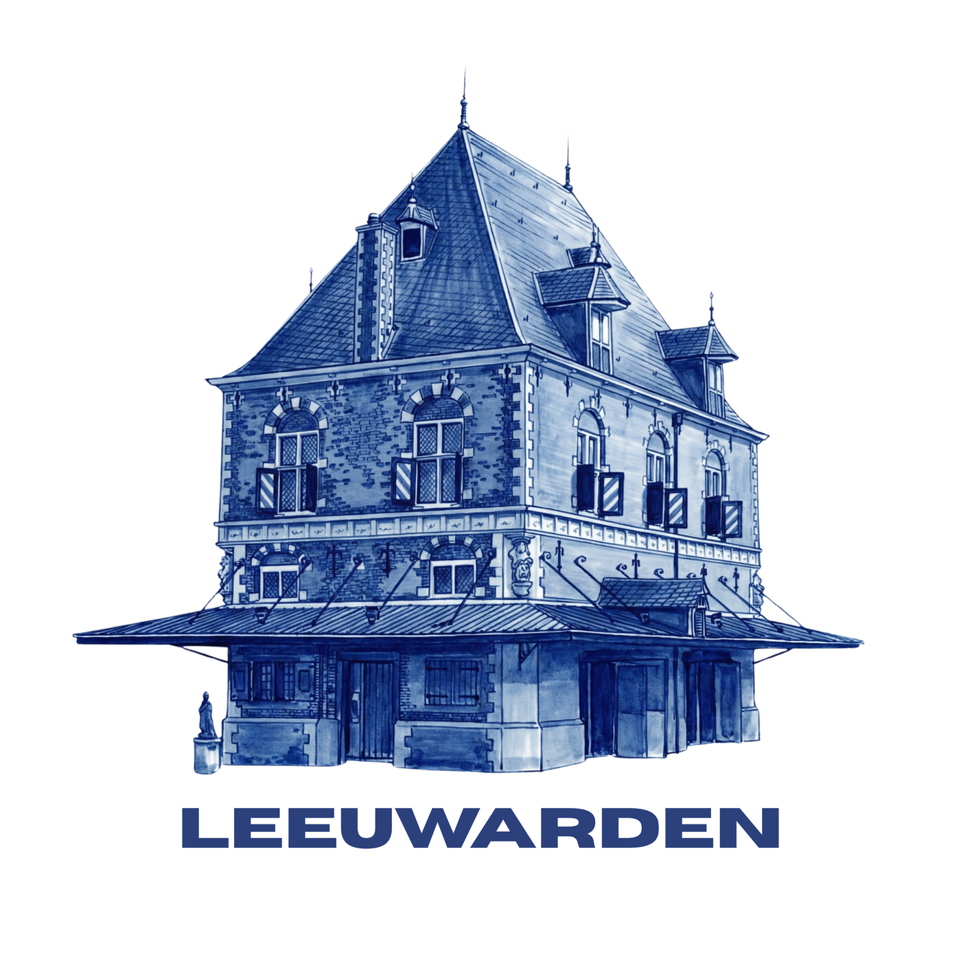 Tegeltje Delftsblauw "Leeuwarden" De Waag