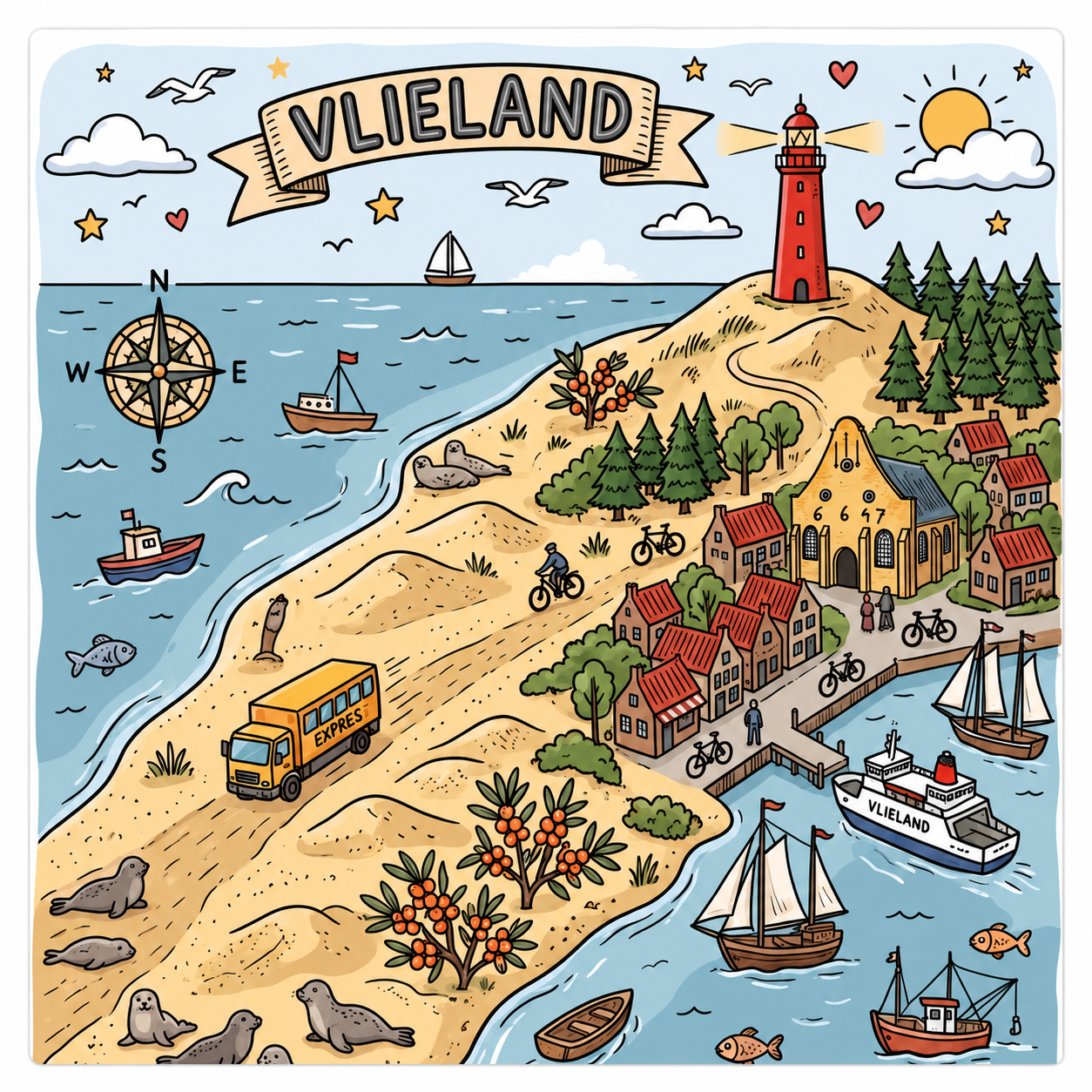 Vlieland in doodle style