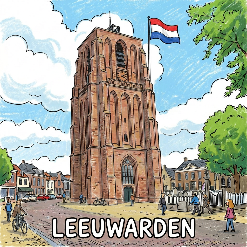 Oldehove (Leeuwarden) getekend tegeltje