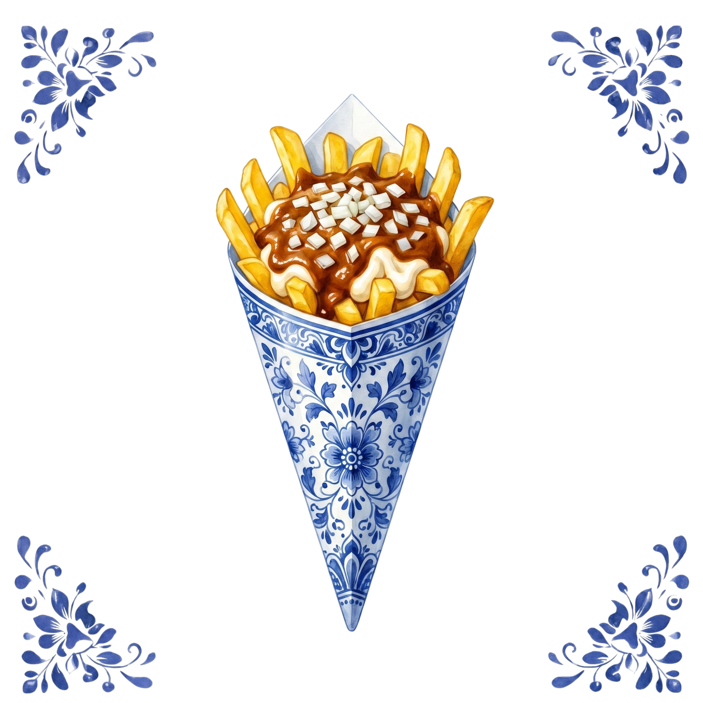 Tegeltje Delfts Blauw - Puntzak Patatje Oorlog
