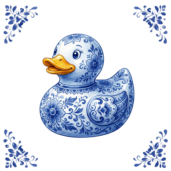Tegeltje Delfts Blauw - Rubber Eend