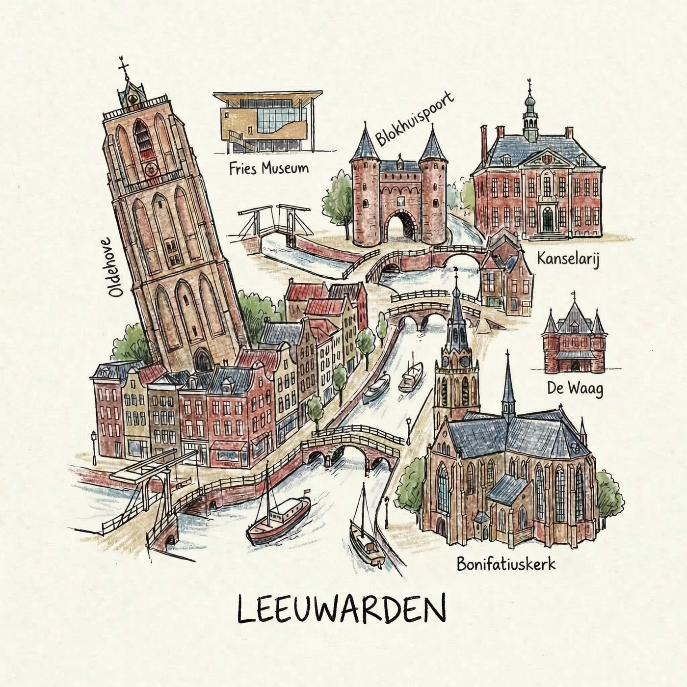 Tegeltje Doodle Stadstegel "Leeuwarden"