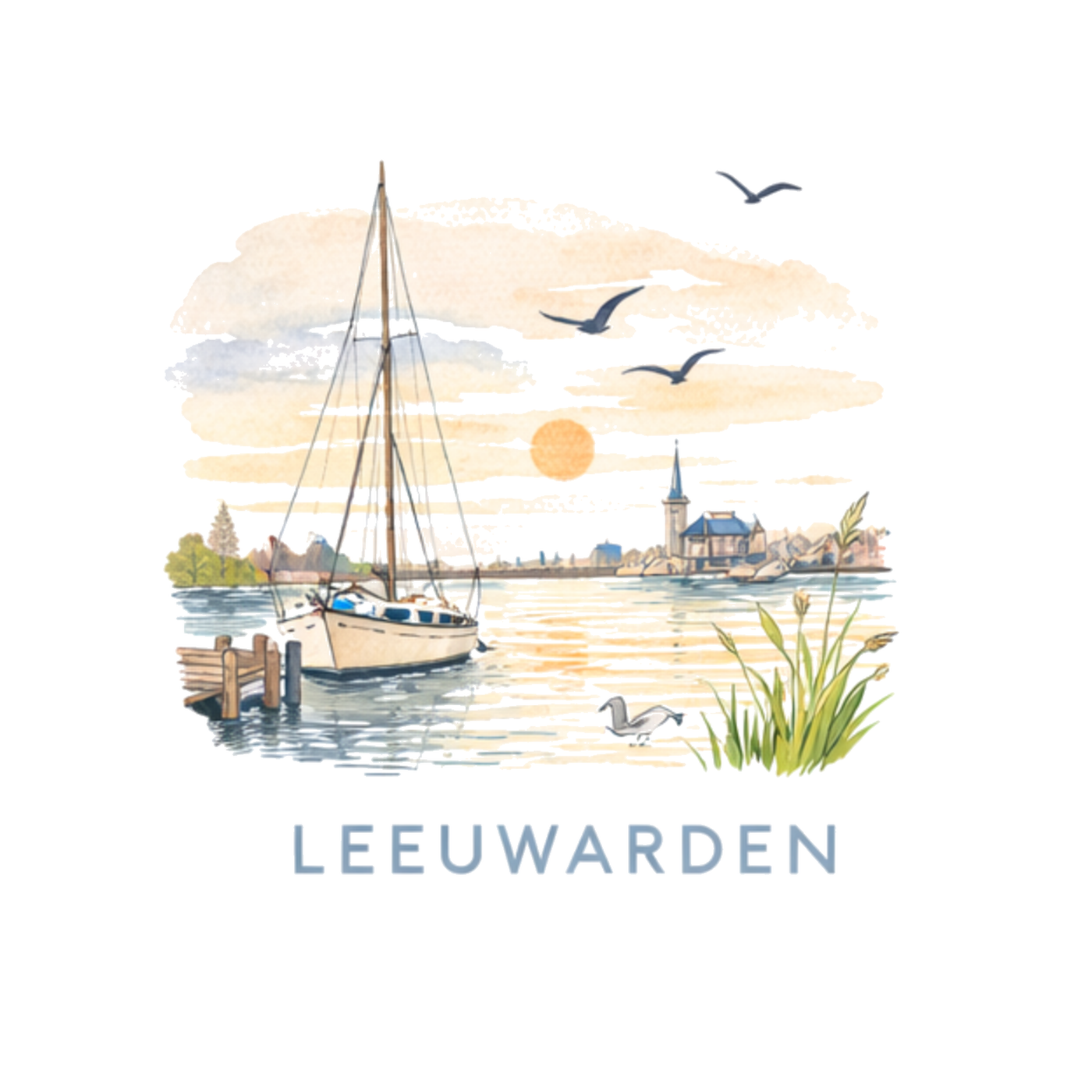 Tegeltje Waterverf "Leeuwarden" Aftocht