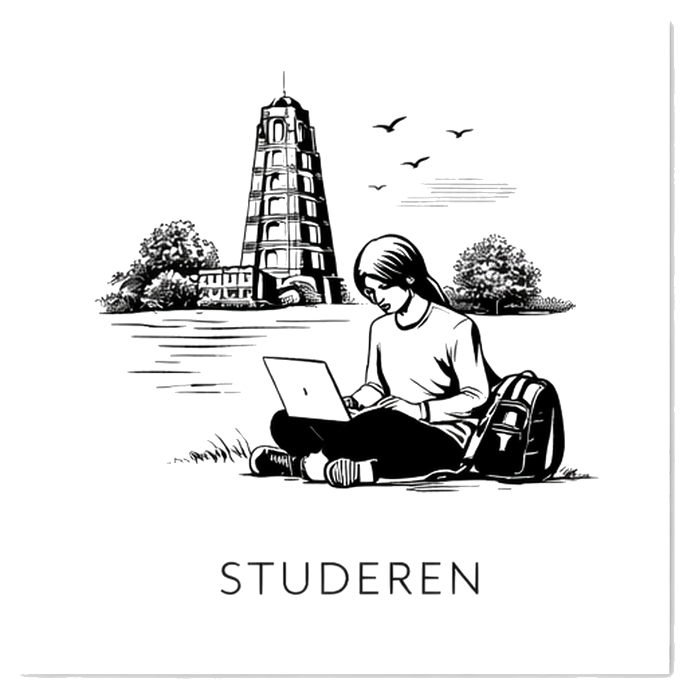 Tegeltje Zwart-Wit "Studeren"