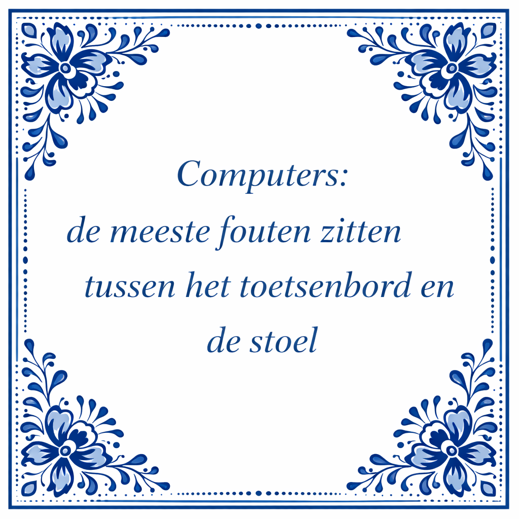 Tegeltje "Computers: De Meeste Fouten Zitten Tussen Het Toetsenbord En De Stoel"