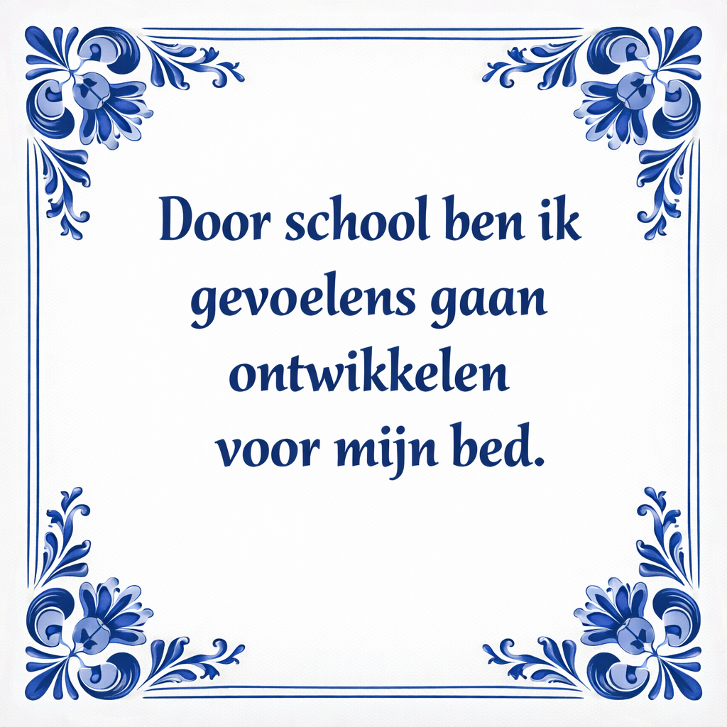 Tegeltje "Door School Ben Ik Gevoelens Gaan Ontwikkelen Voor Mijn Bed."
