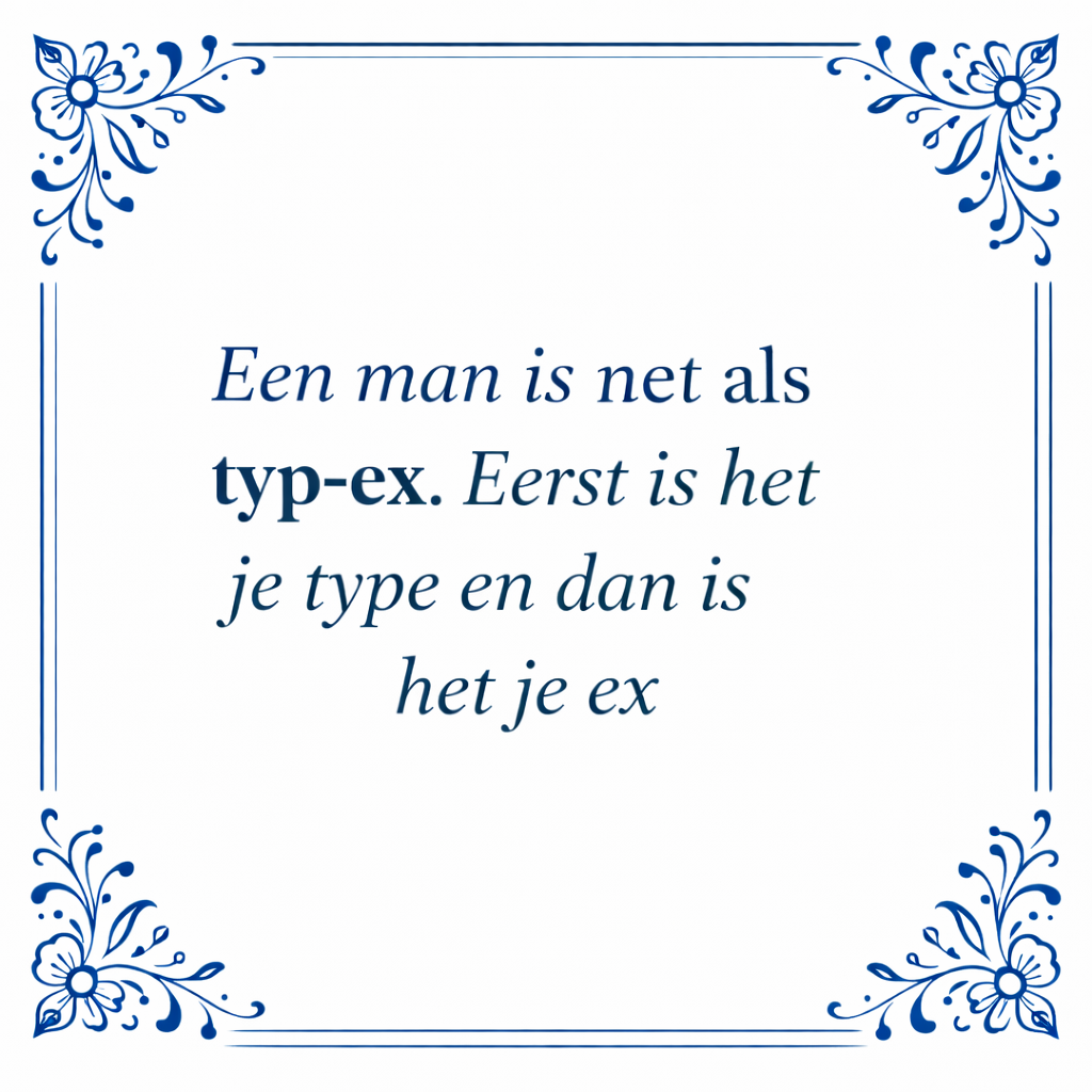 Tegeltje "Een Man Is Net Typ-ex. Eerst Is Het Je Type En Dan Is Het Je Ex"
