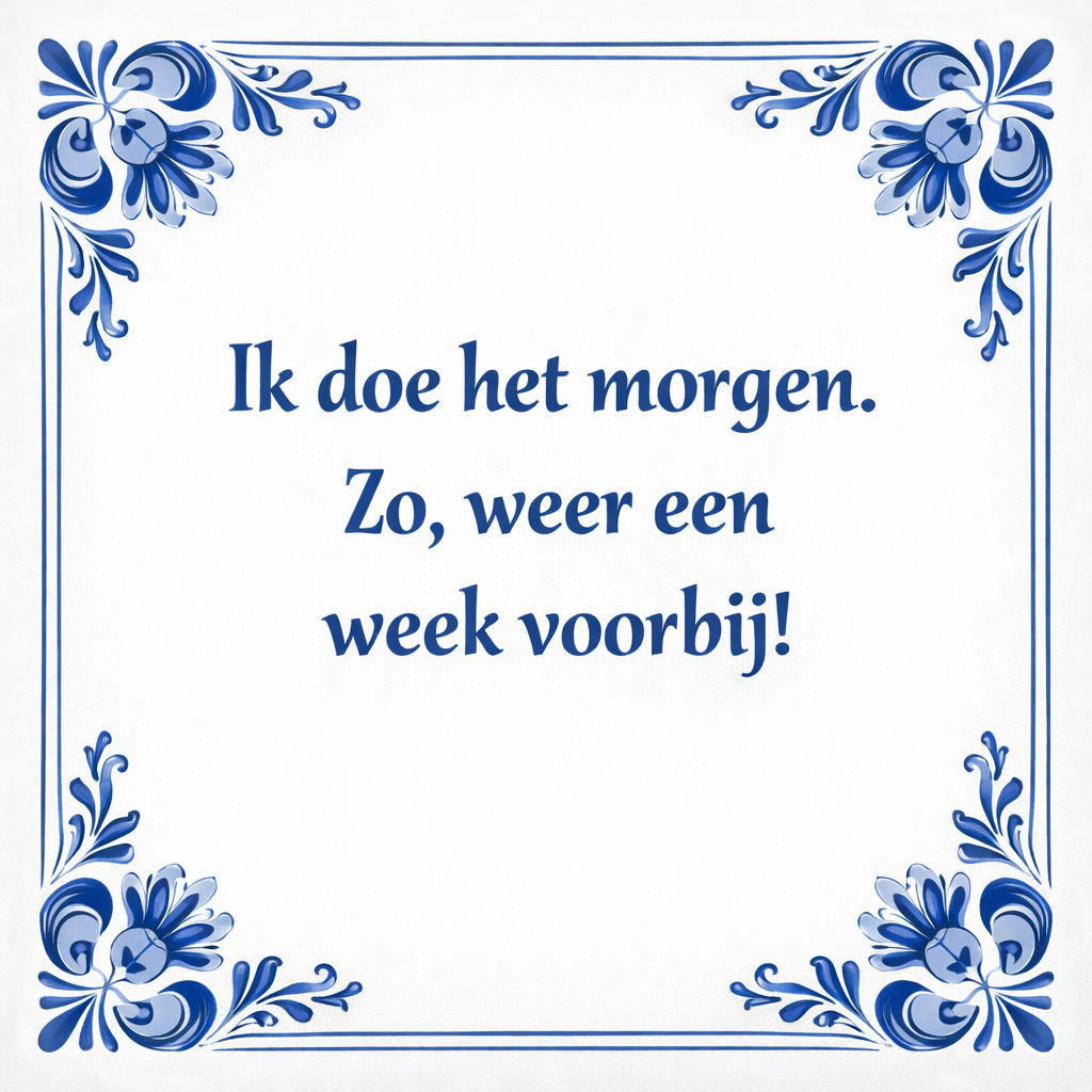 Tegeltje "Ik Doe Het Morgen. Zo, Weer Een Week Voorbij!"