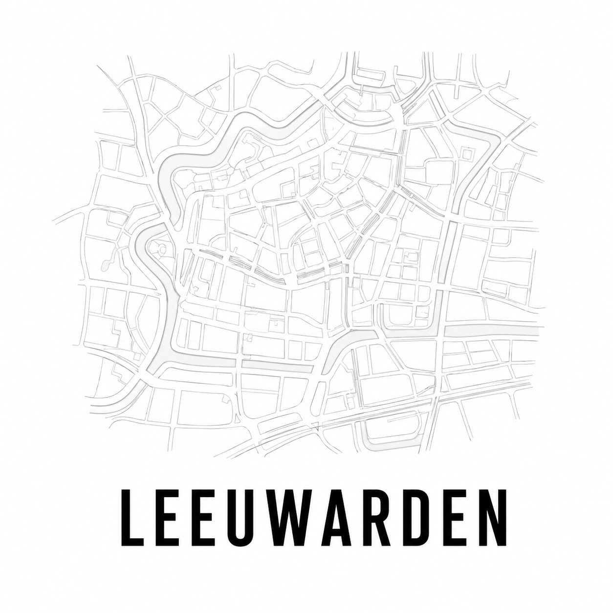 Leeuwarden plattegrond op witte achtergrond