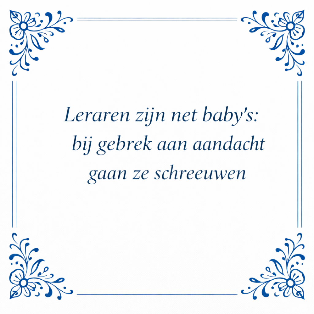 Tegeltje "Leraren Zijn Net Baby's: Bij Gebrek Aan Aandacht Gaan Ze Schreeuwen"