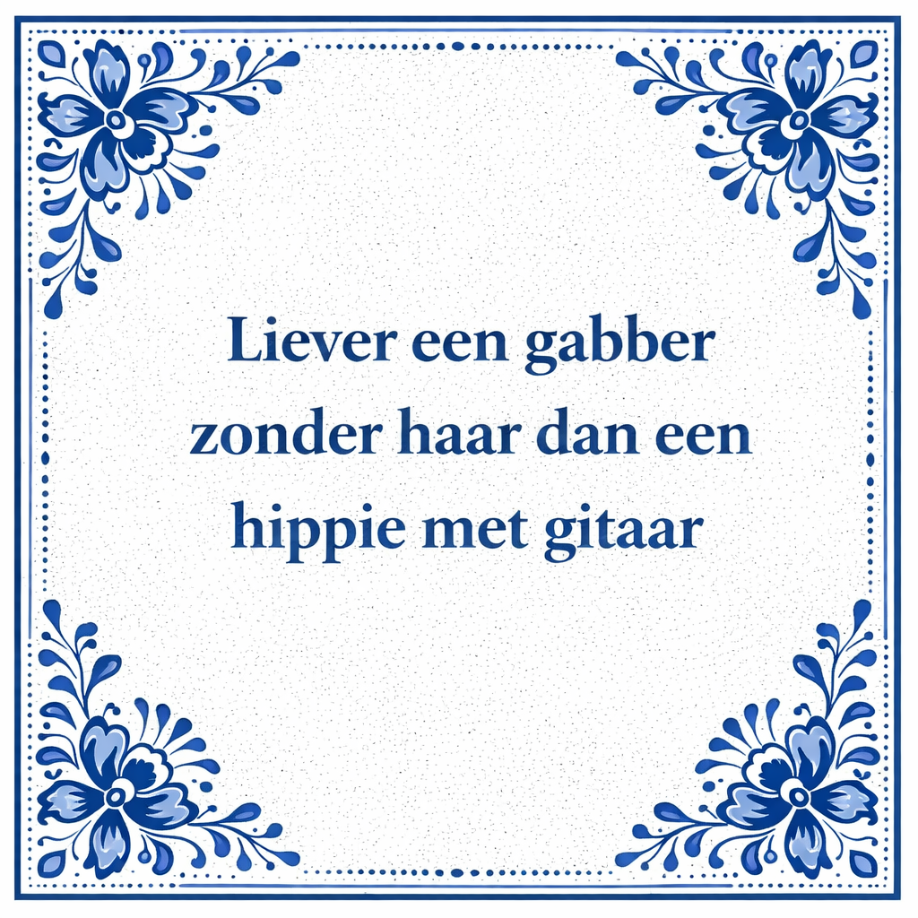 Tegeltje "Liever Een Gabber Zonder Haar Dan Een Hippie Met Gitaar"