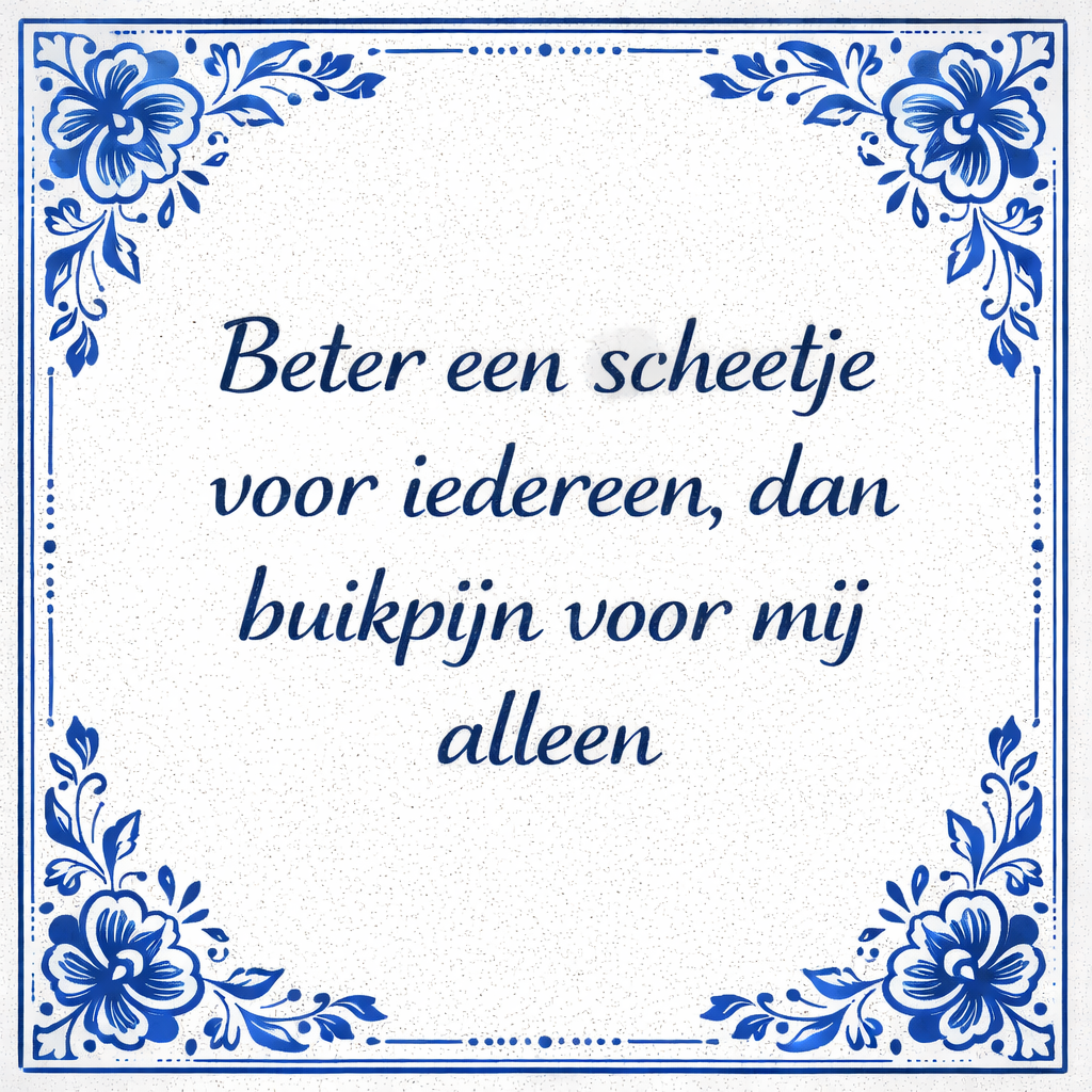 Tegeltje "Beter Een Scheetje Voor Iedereen, Dan Buikpijn Voor Mij Alleen"