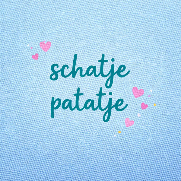 Tegeltje "Schatje Patatje" Blauw Hartjes