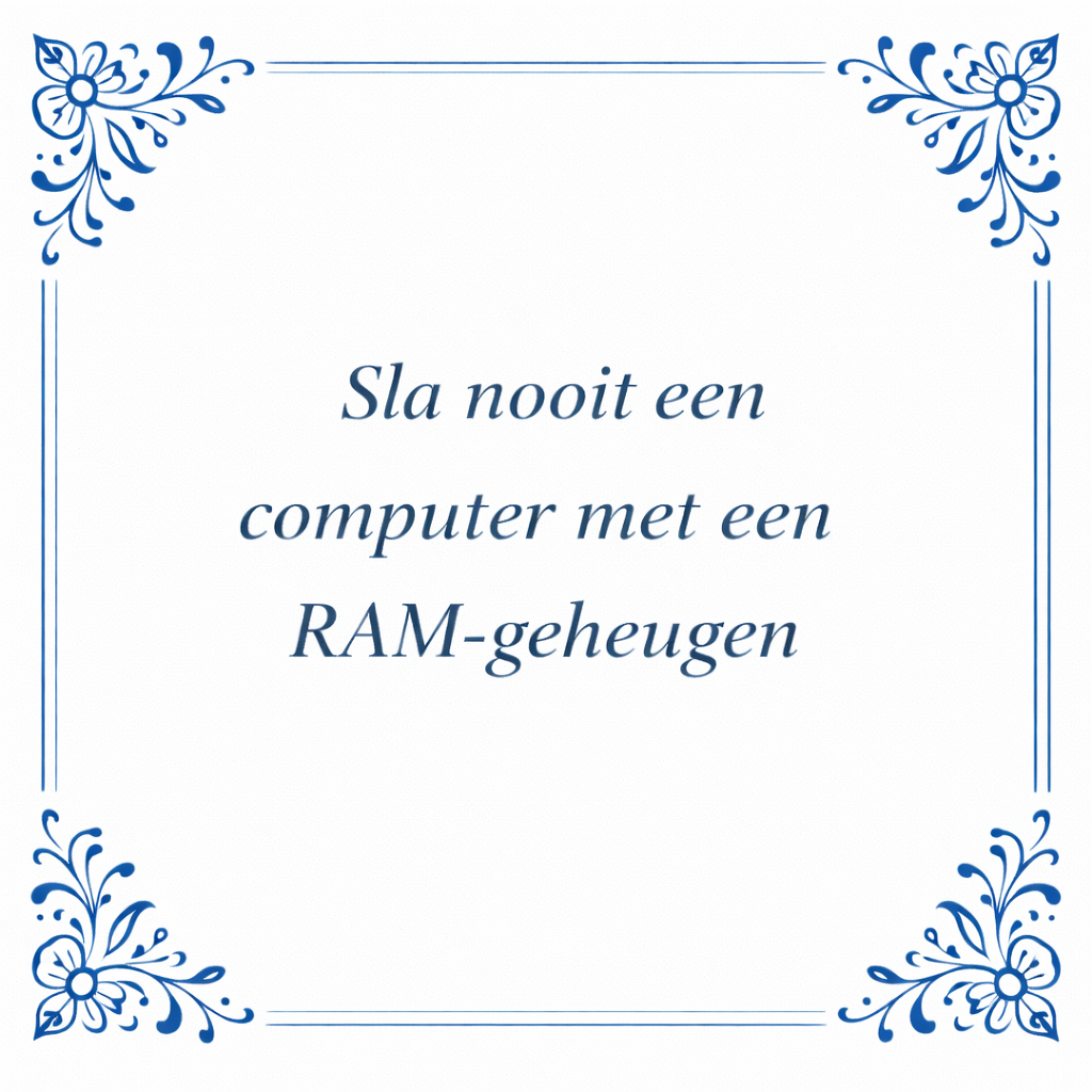 Tegeltje "Sla Nooit Een Computer Met Een RAM-Geheugen"