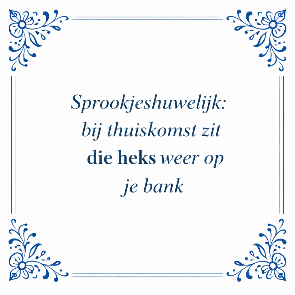 Tegeltje "Sprookjeshuwelijk: Bij Thuiskomst Zit Die Heks Weer Op Je Bank"