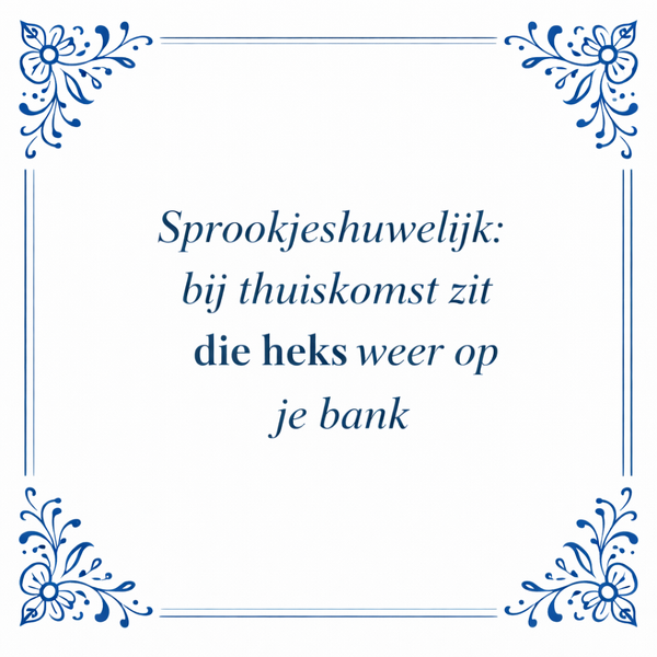 Tegeltje "Sprookjeshuwelijk: Bij Thuiskomst Zit Die Heks Weer Op Je Bank"