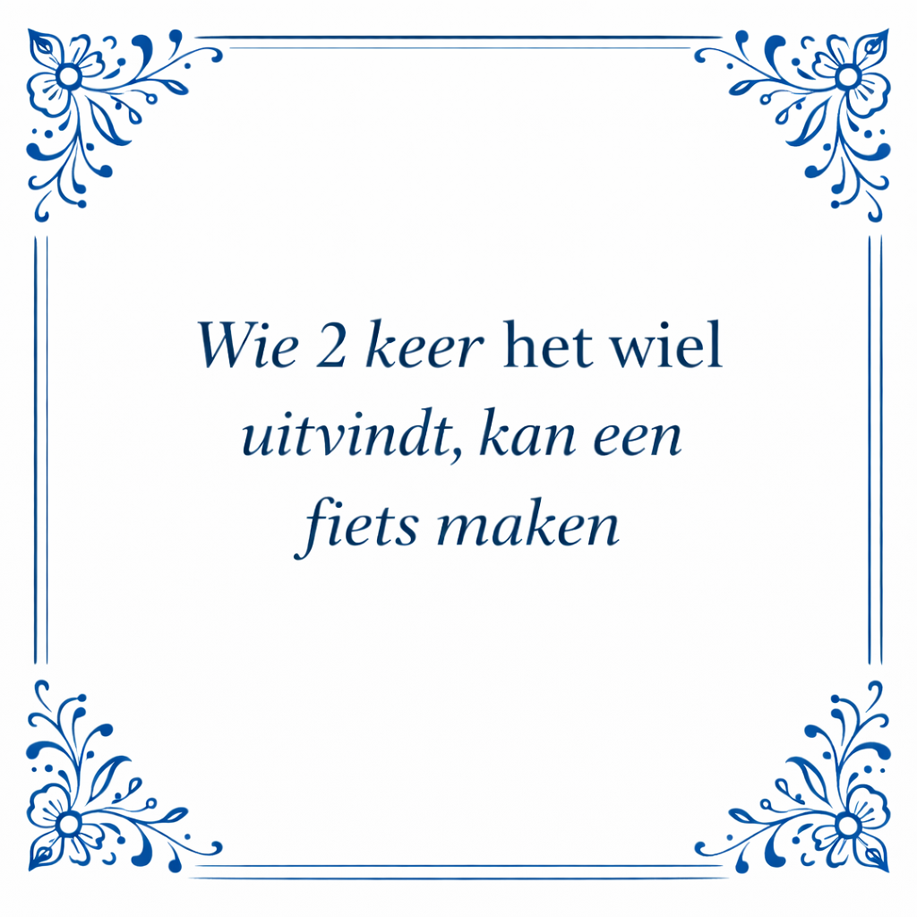Tegeltje "Wie Twee Keer Het Wiel Uitvindt, Kan Een Fiets Maken"