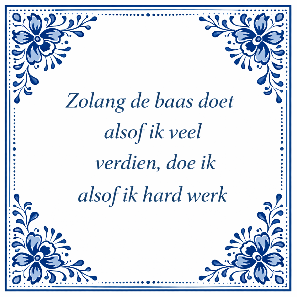 Tegeltje "Zolang Mijn Baas Doet Alsof Ik Veel Verdien, Doe Ik Net Alsof Ik Hard Werk"