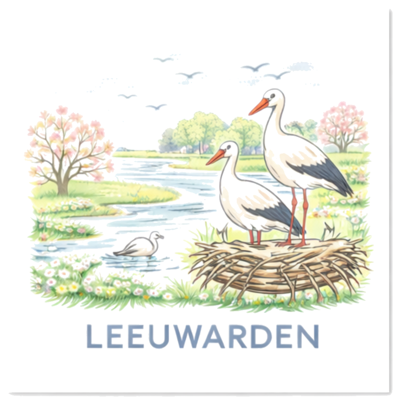 Tegeltje Waterverf "Leeuwarden" Ooievaarsnest