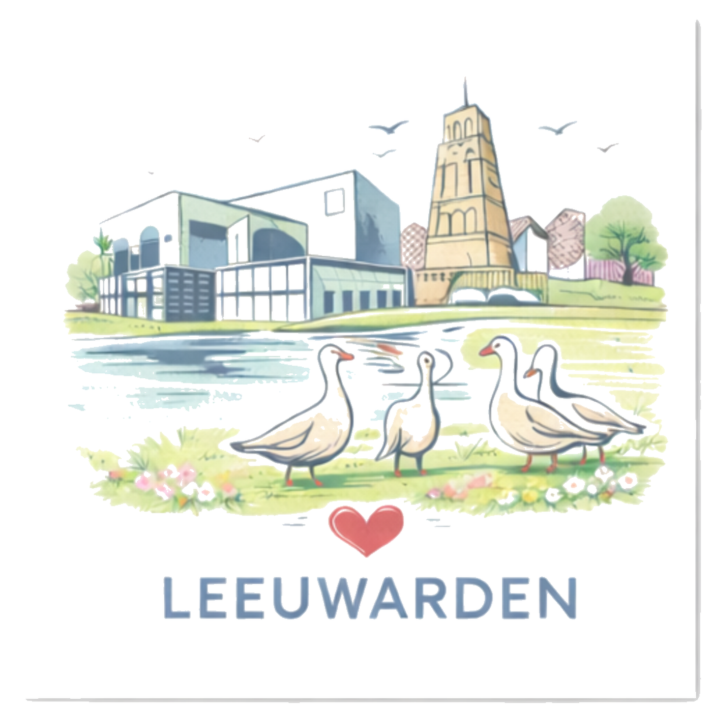 Tegeltje Waterverf "Leeuwarden" Ganzen