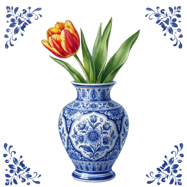 Tegeltje Delfts Blauw - Vaas met Tulp
