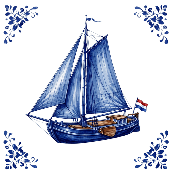 Tegeltje Delfts Blauw - Zeilboot