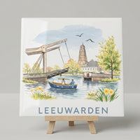Tegeltje Waterverf "Leeuwarden" Stadsaanzicht - 3
