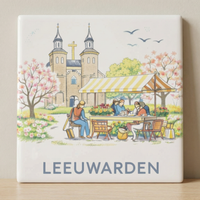 Tegeltje Waterverf "Leeuwarden" Bloemenmarkt - 3