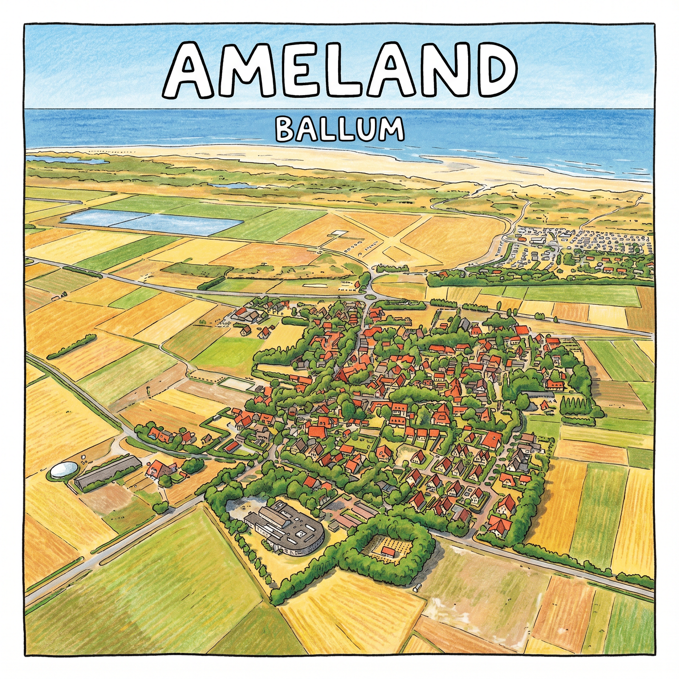 Cartoon - Vogelvlucht Ballum