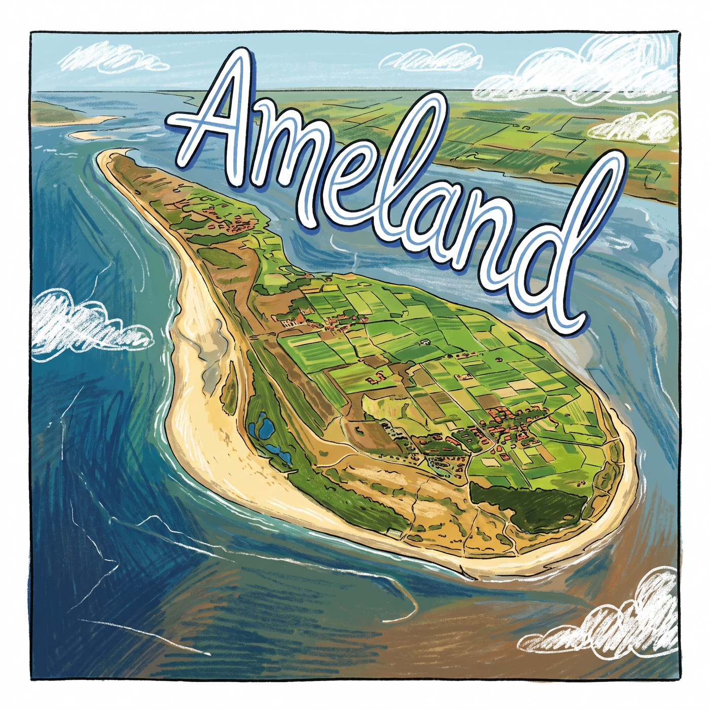 Cartoon - Ameland in vogelvlucht