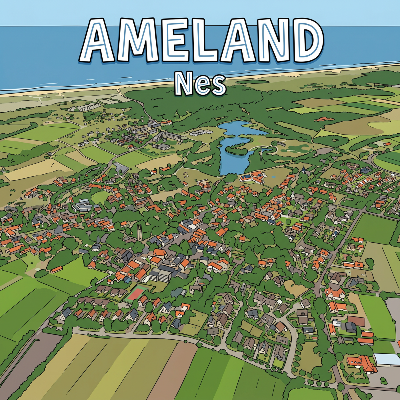 Cartoon - Nes in Vogelvlucht