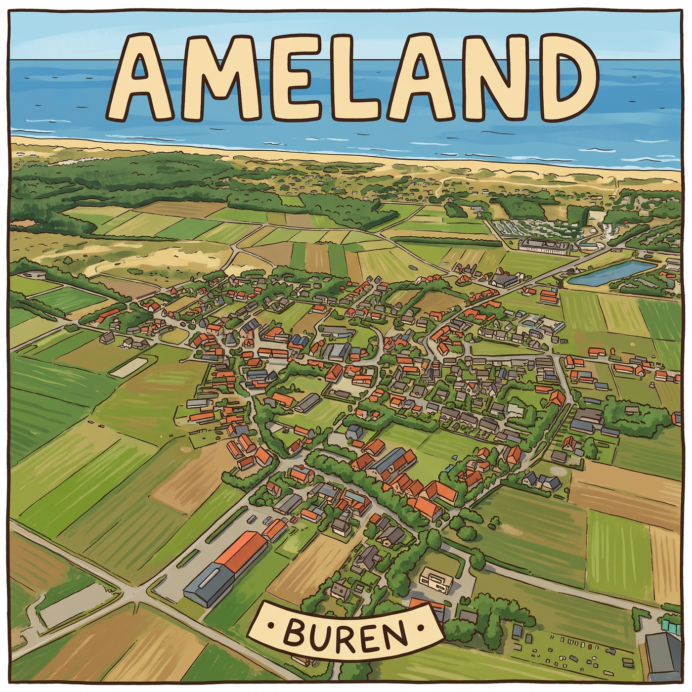 Cartoon - Buren in Vogelvlucht