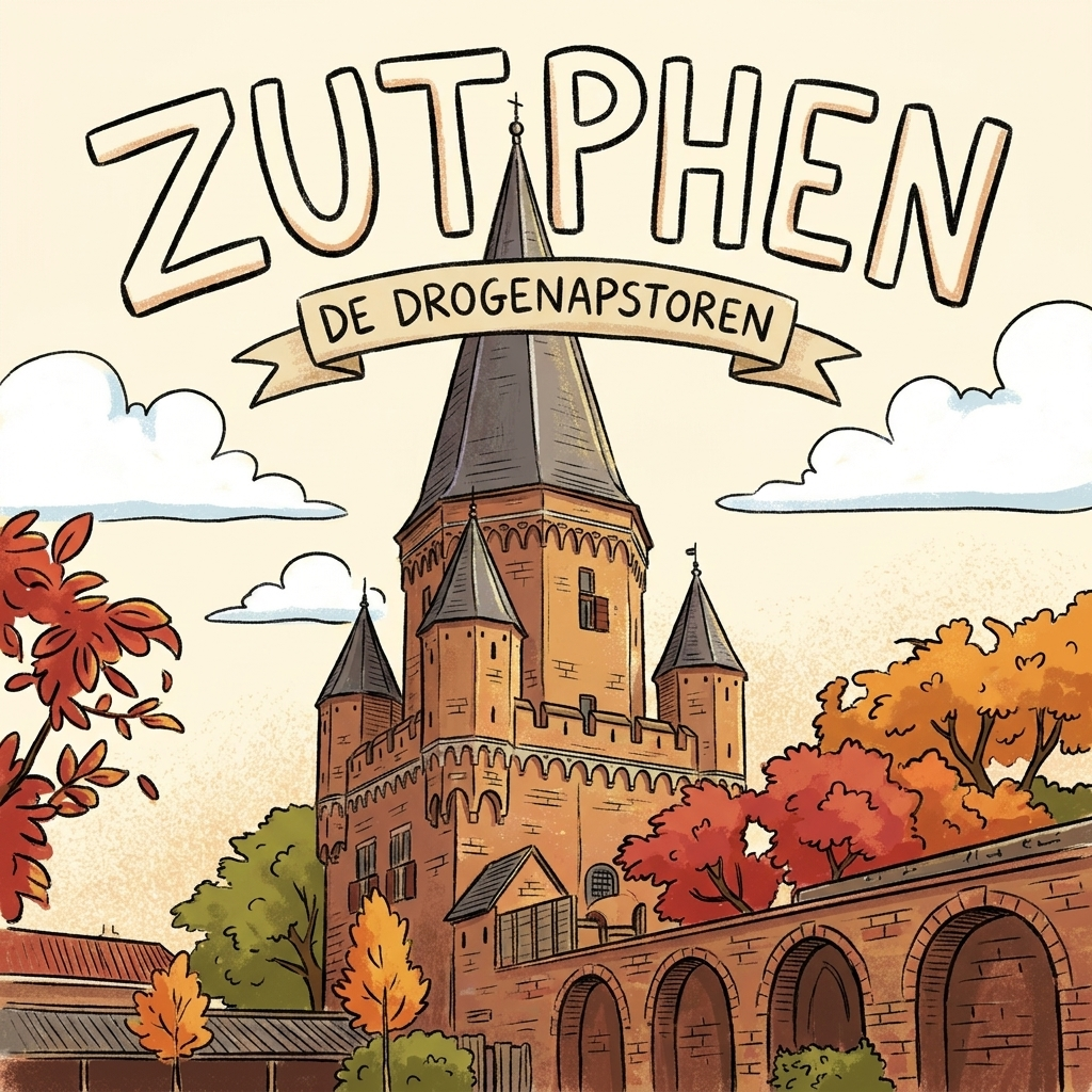 Zutphen - Cartoon Tegeltje - De Drogenapstoren