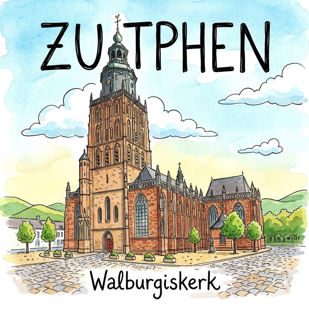 Zutphen - Cartoon Tegeltje - Walburgiskerk