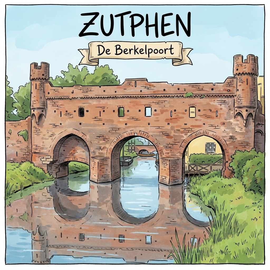 Zutphen - Cartoon Tegeltje - De Berkelpoort