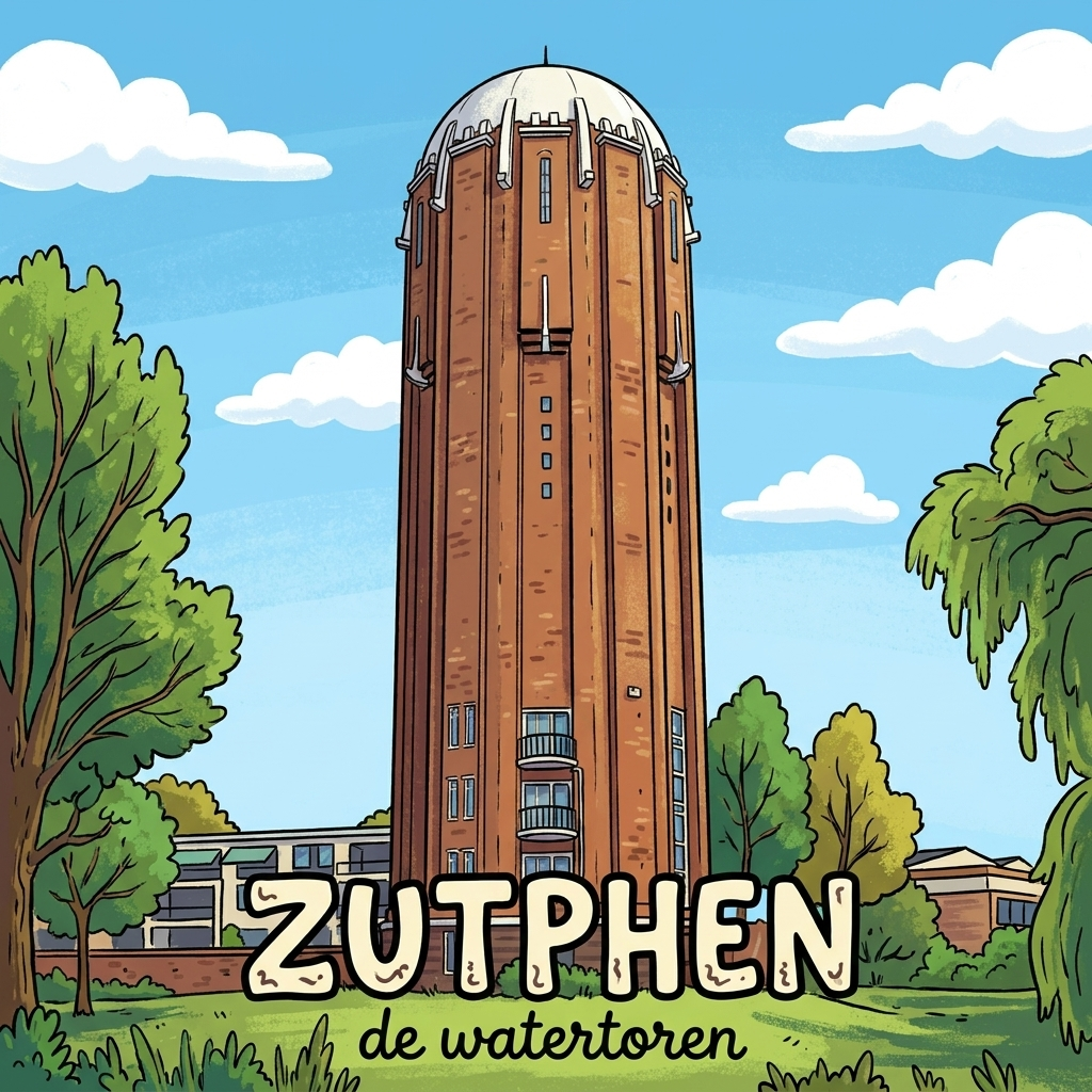 Zutphen - Cartoon Tegeltje - De Watertoren