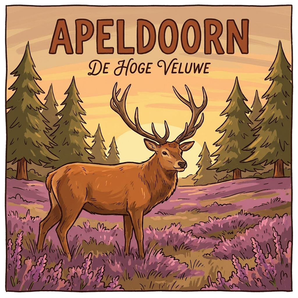 Apeldoorn - Cartoon Tegeltje - De Hoge Veluwe
