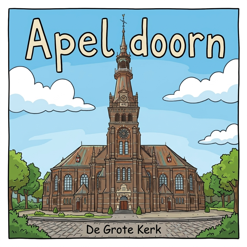Apeldoorn - Cartoon Tegeltje - De Grote Kerk