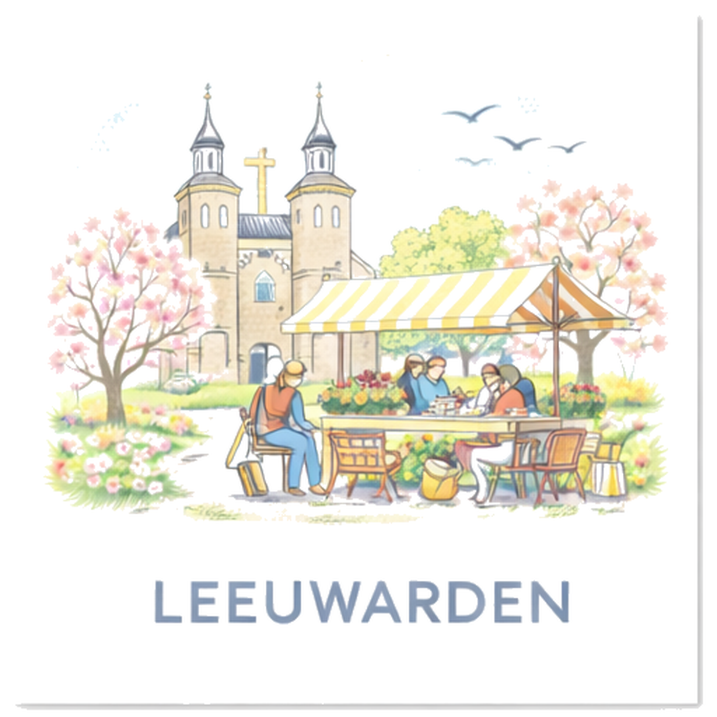 Tegeltje Waterverf "Leeuwarden" Bloemenmarkt
