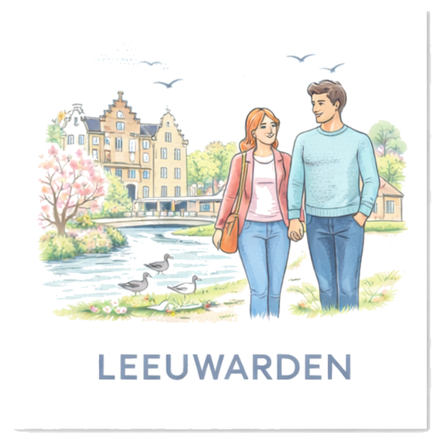 Tegeltje Waterverf "Leeuwarden" Grachtendate