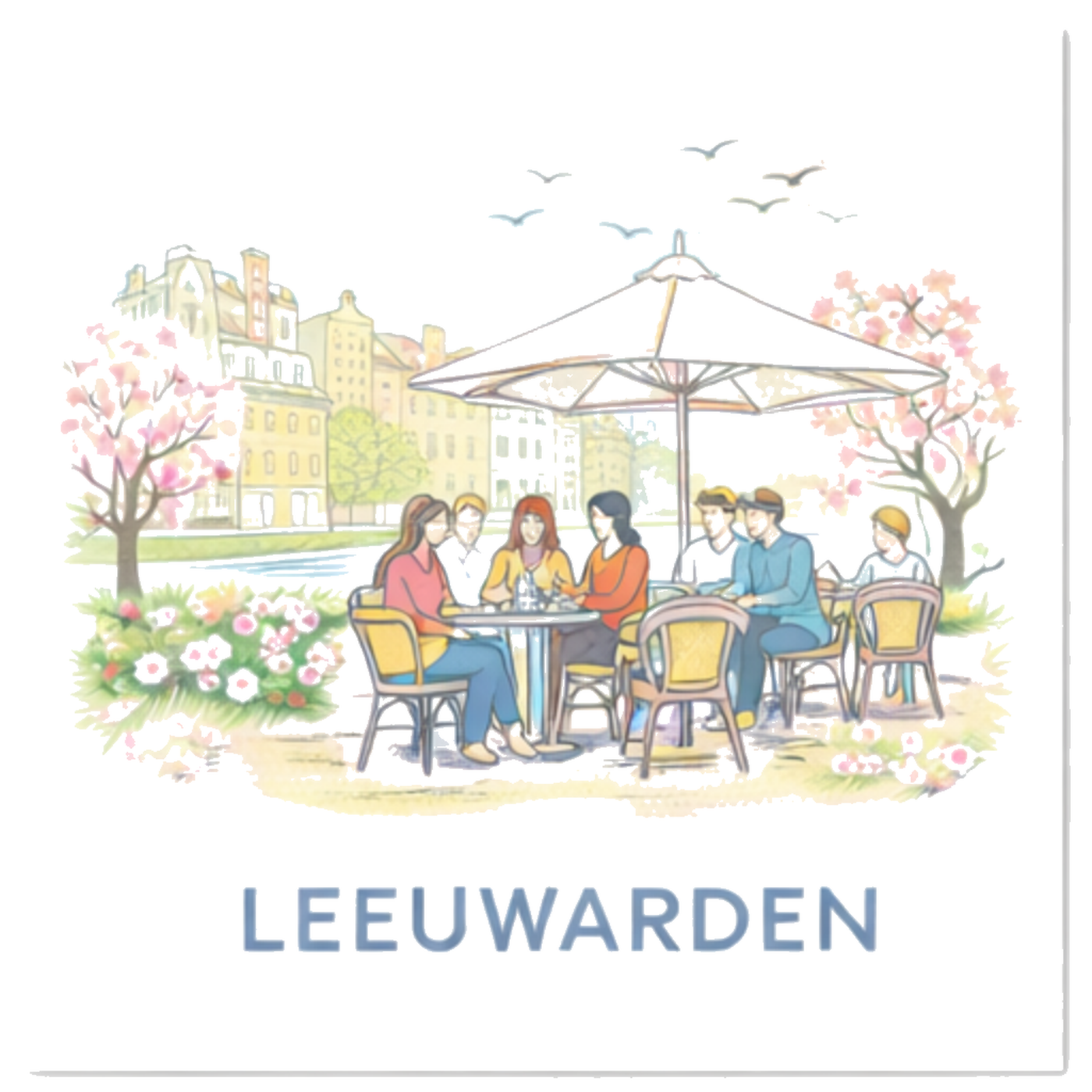 Tegeltje Waterverf "Leeuwarden" Ontmoeting