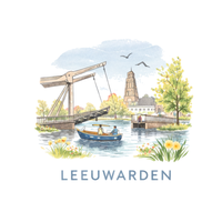 Tegeltje Waterverf "Leeuwarden" Stadsaanzicht - 1