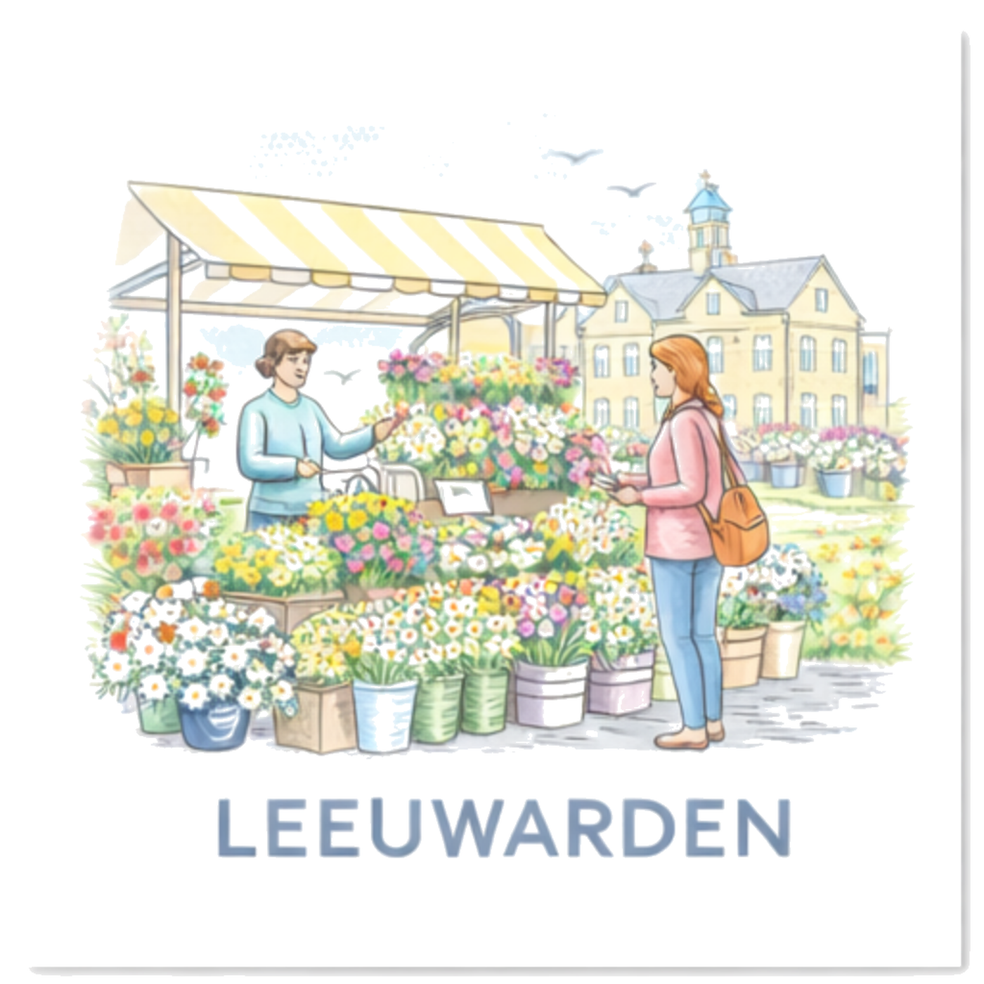 Tegeltje Waterverf "Leeuwarden" Bloemenkraam