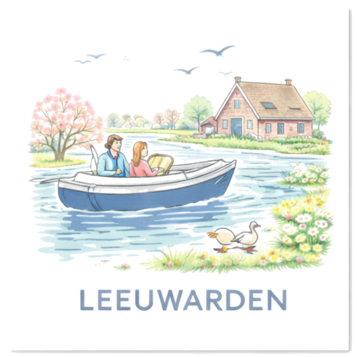 Tegeltje Waterverf "Leeuwarden" Kanaaltocht